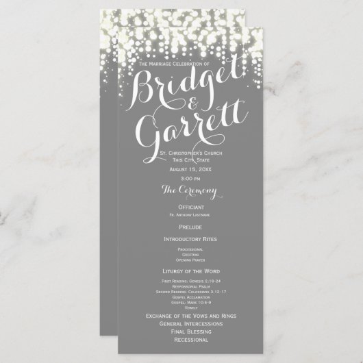 Programme de mariage Grey Twinkle Lights (Devant / Derrière)
