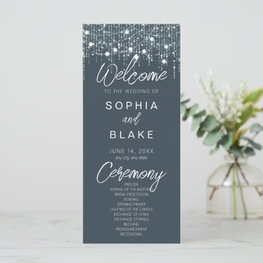 Programme de mariage Grey & White Hanging Lights (Debout devant)