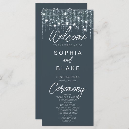 Programme de mariage Grey & White Hanging Lights (Devant / Derrière)