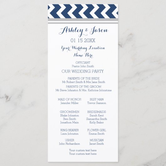 Programme de mariage gris bleu Chevron (Dos)