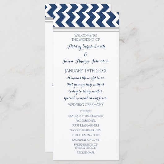 Programme de mariage gris bleu Chevron (Devant / Derrière)
