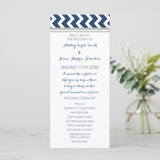 Programme de mariage gris bleu Chevron (Debout devant)