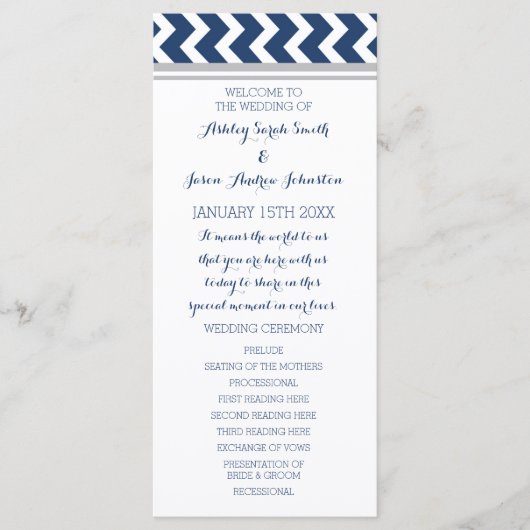 Programme de mariage gris bleu Chevron (Devant)