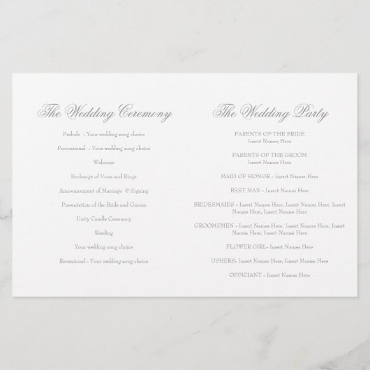 Programme de mariage gris brun blanc (Dos)