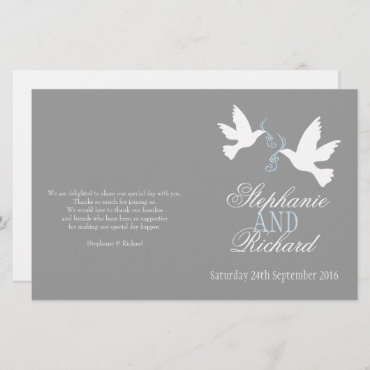 Programme de mariage gris brun blanc (Devant / Derrière)