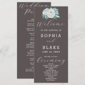 Programme de mariage gris cendré aux fleurs blanch (Devant / Derrière)