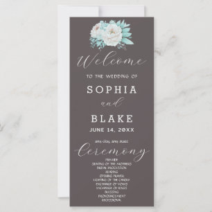 Programme de mariage gris cendré aux fleurs blanch