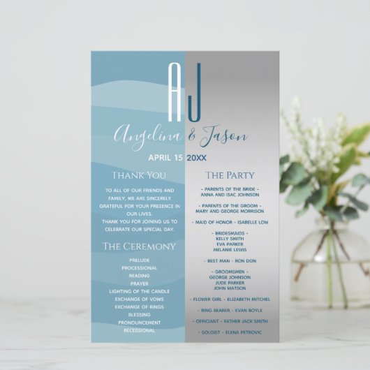 Programme de mariage gris et bleu (Debout devant)