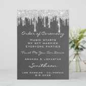 Programme de mariage gris gouttes d'argent paillet (Debout devant)