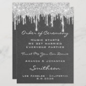 Programme de mariage gris gouttes d'argent paillet (Devant / Derrière)