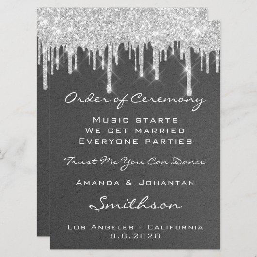 Programme de mariage gris gouttes d'argent paillet (Devant / Derrière)