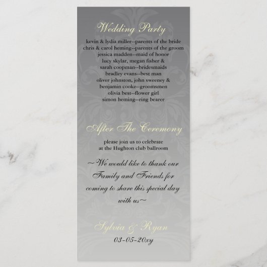 Programme de mariage "gris jaune" (Dos)