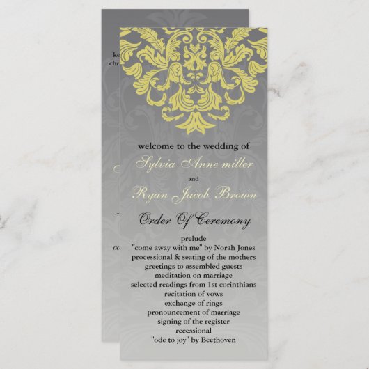 Programme de mariage "gris jaune" (Devant / Derrière)