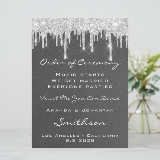 Programme de mariage gris paillettes argentées (Debout devant)