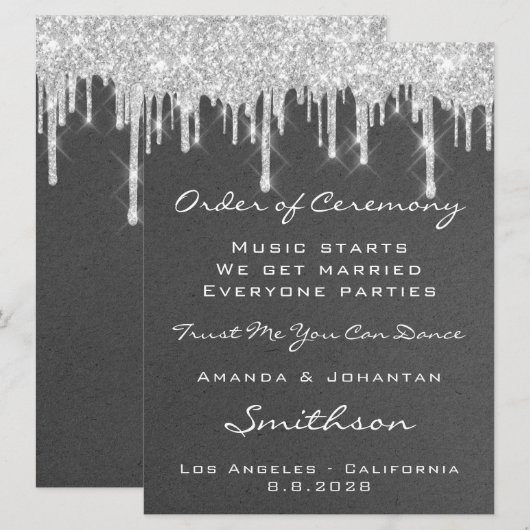 Programme de mariage gris paillettes argentées (Devant / Derrière)