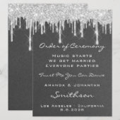 Programme de mariage gris paillettes gouttes d'arg (Devant / Derrière)