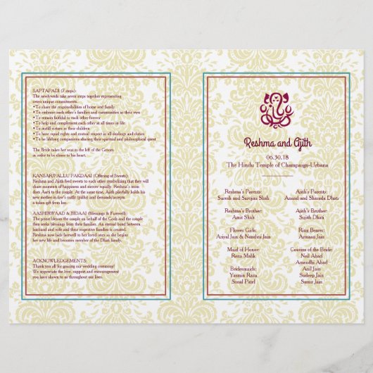 Programme de mariage hindou Circulaire (Devant)