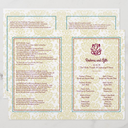 Programme de mariage hindou Circulaire (Devant / Derrière)
