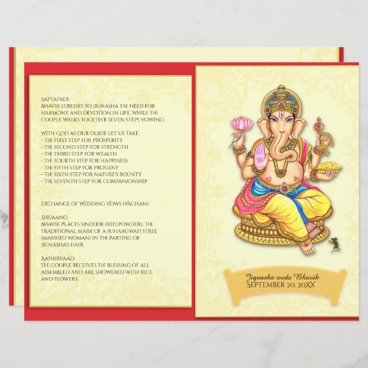Programme de mariage hindou indien Ganesha (Devant / Derrière)