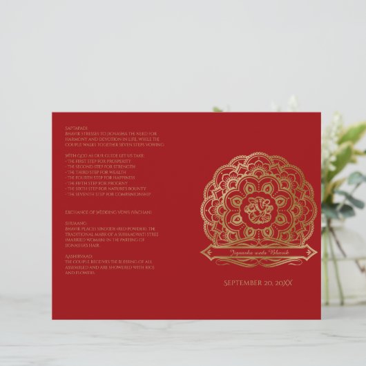 Programme de mariage hindou Mandala rouge et or (Debout devant)