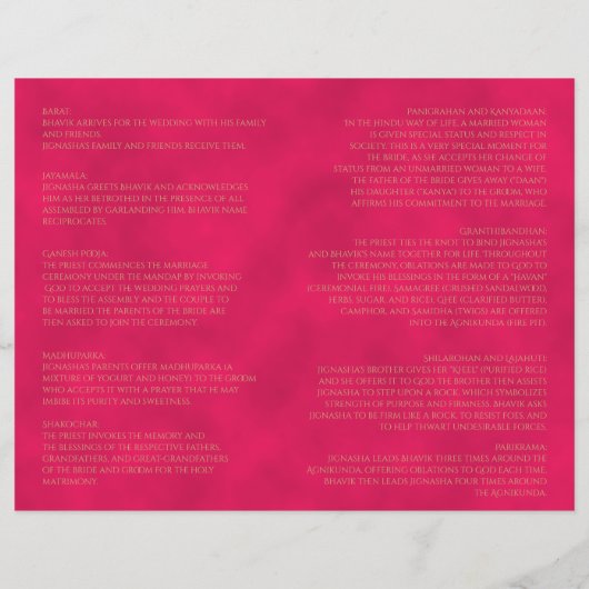 Programme de mariage hindou Peacock rose et or (Dos)