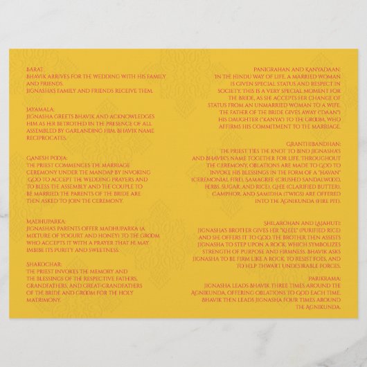 Programme de mariage hindou safran et rose paon (Dos)