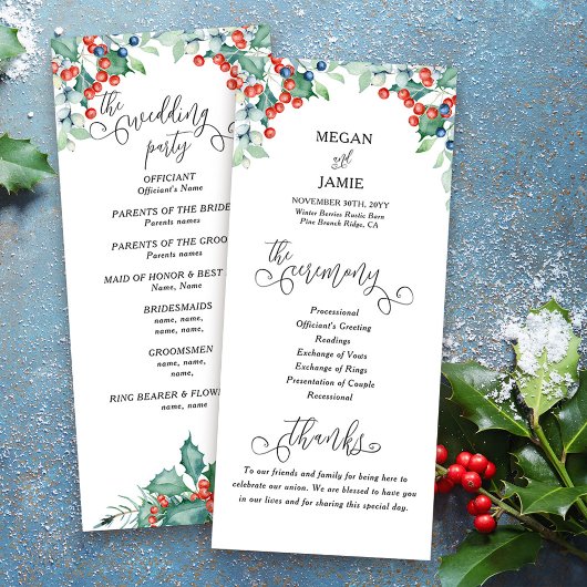 Programme de mariage hivernal avec texte élégant e