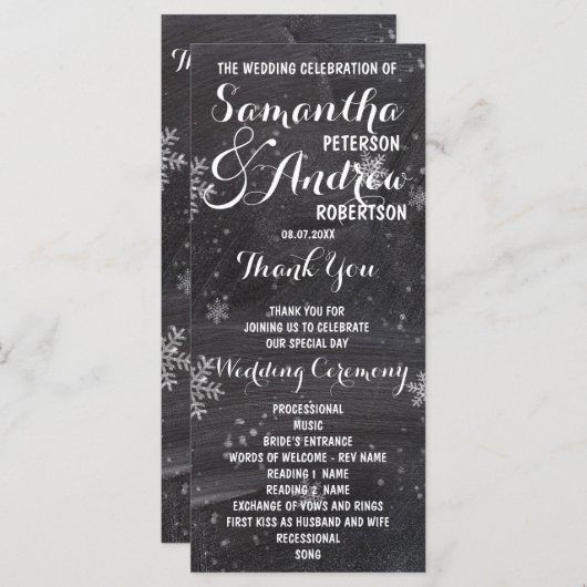 Programme de mariage hivernal de snowflacon (Devant / Derrière)