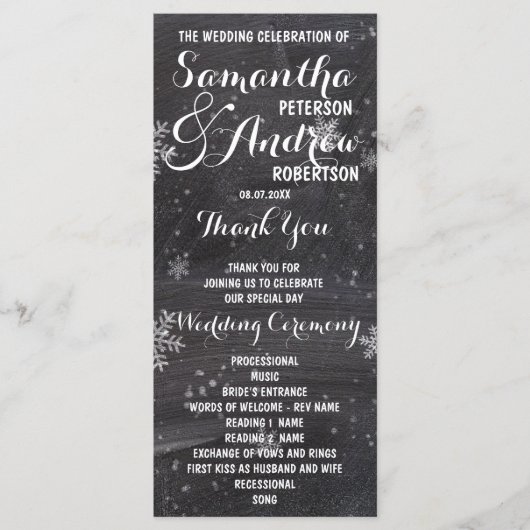 Programme de mariage hivernal de snowflacon (Devant)