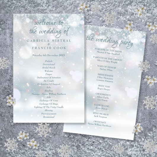 Programme de mariage hivernal des premiers flocons