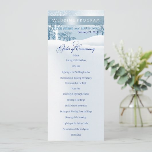 Programme de mariage hivernal neige bleu glace (Debout devant)