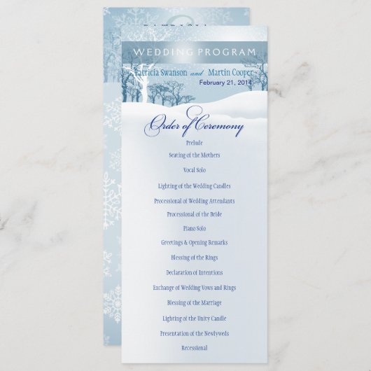 Programme de mariage hivernal neige bleu glace (Devant / Derrière)