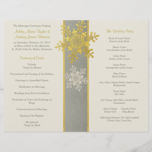 Programme de mariage hivernal Silver Gold Snowflak (Dos)