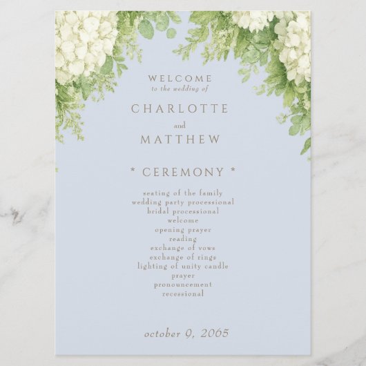 Programme de mariage II aux hortensias blancs bleu (Devant)