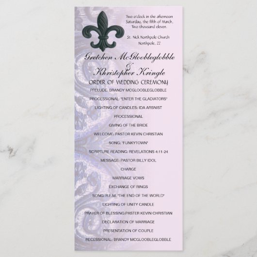 programme de MARIAGE indigo/rose "fer fleur de lis (Devant)