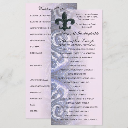 programme de MARIAGE indigo/rose "fer fleur de lis (Devant / Derrière)