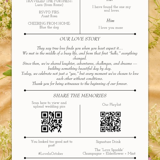 Programme de mariage infographique Carte minimalis