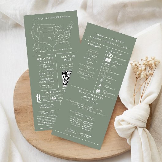 Programme de mariage infographique vert sauge