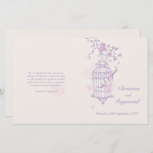 Programme de mariage Inséparables rose violet (Devant / Derrière)