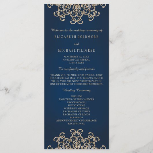 Programme de mariage inspiré par la Marine et l'or (Devant)