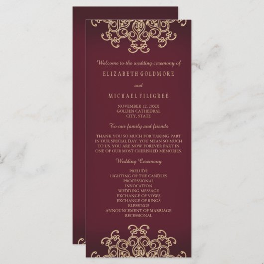 Programme de mariage inspiré par Maroon et Gold In (Devant / Derrière)