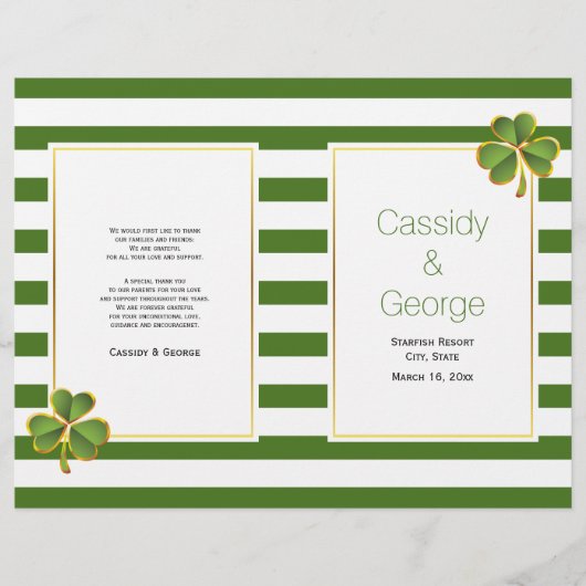 Programme de mariage irlandais à rayures vertes (Devant)