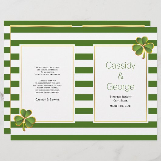 Programme de mariage irlandais à rayures vertes (Devant / Derrière)