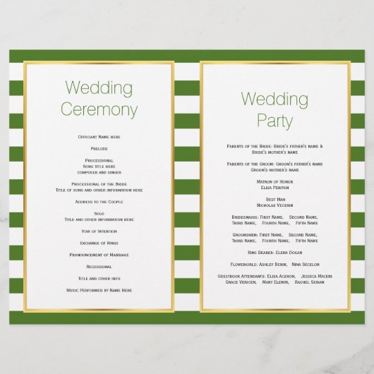 Programme de mariage irlandais à rayures vertes (Dos)