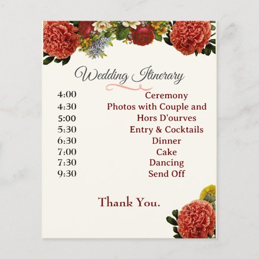 Programme de mariage, Itinéraire, BOHO Floral Retr (Devant)