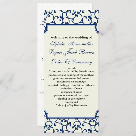 programme de mariage ivoire et bleu royal (Devant / Derrière)