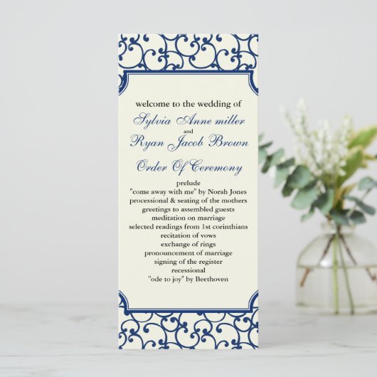 programme de mariage ivoire et bleu royal (Debout devant)