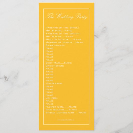 Programme de mariage jaune coeur mou (Dos)