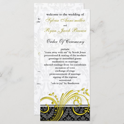 programme de mariage jaune damassé (Devant / Derrière)