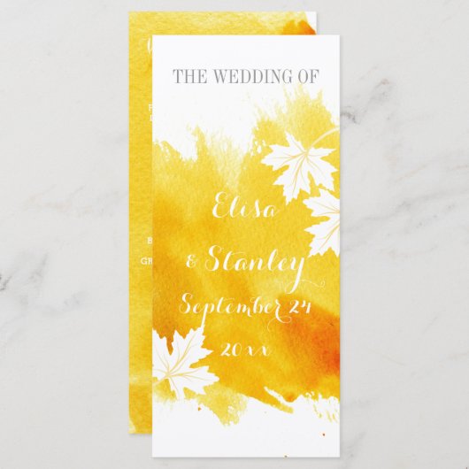 Programme de mariage jaune d'aquarelle moderne (Devant / Derrière)